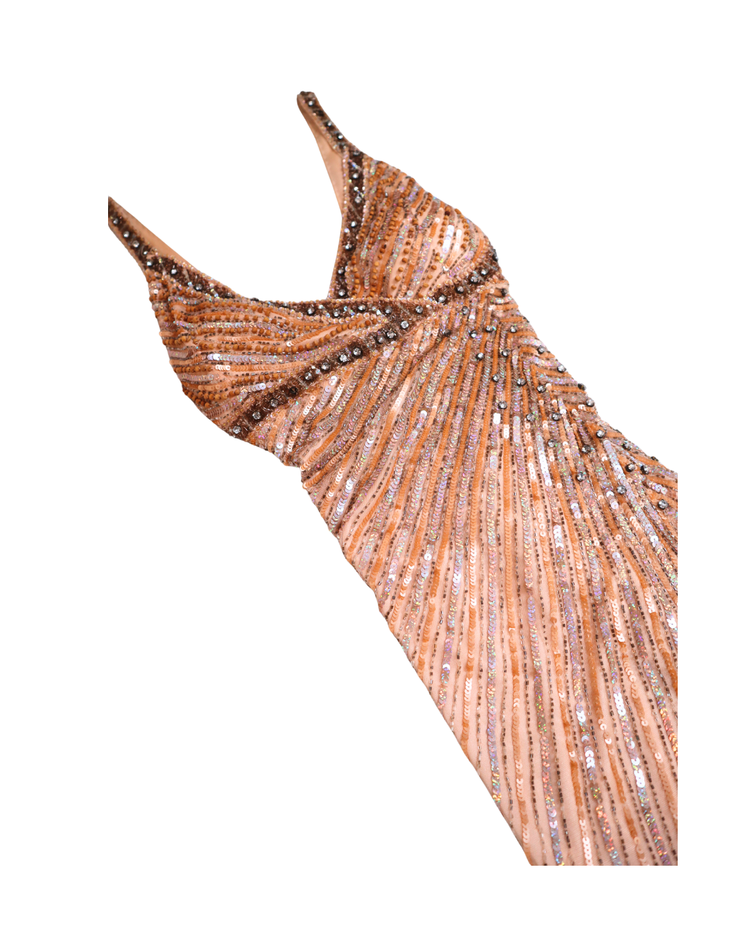 Peach/Pink All Over Beaded Embellished Gown 