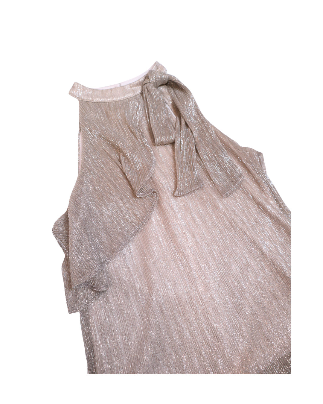Shiny Silver Halter Neck W/Flowy Details