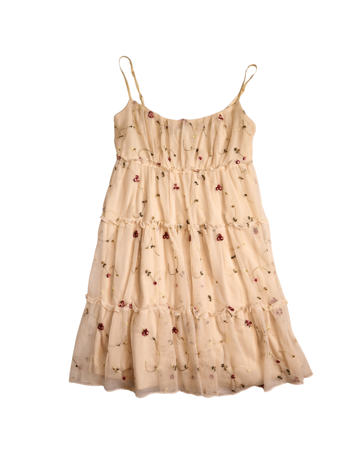 Flower Detailed Light Yellow Mini Dress