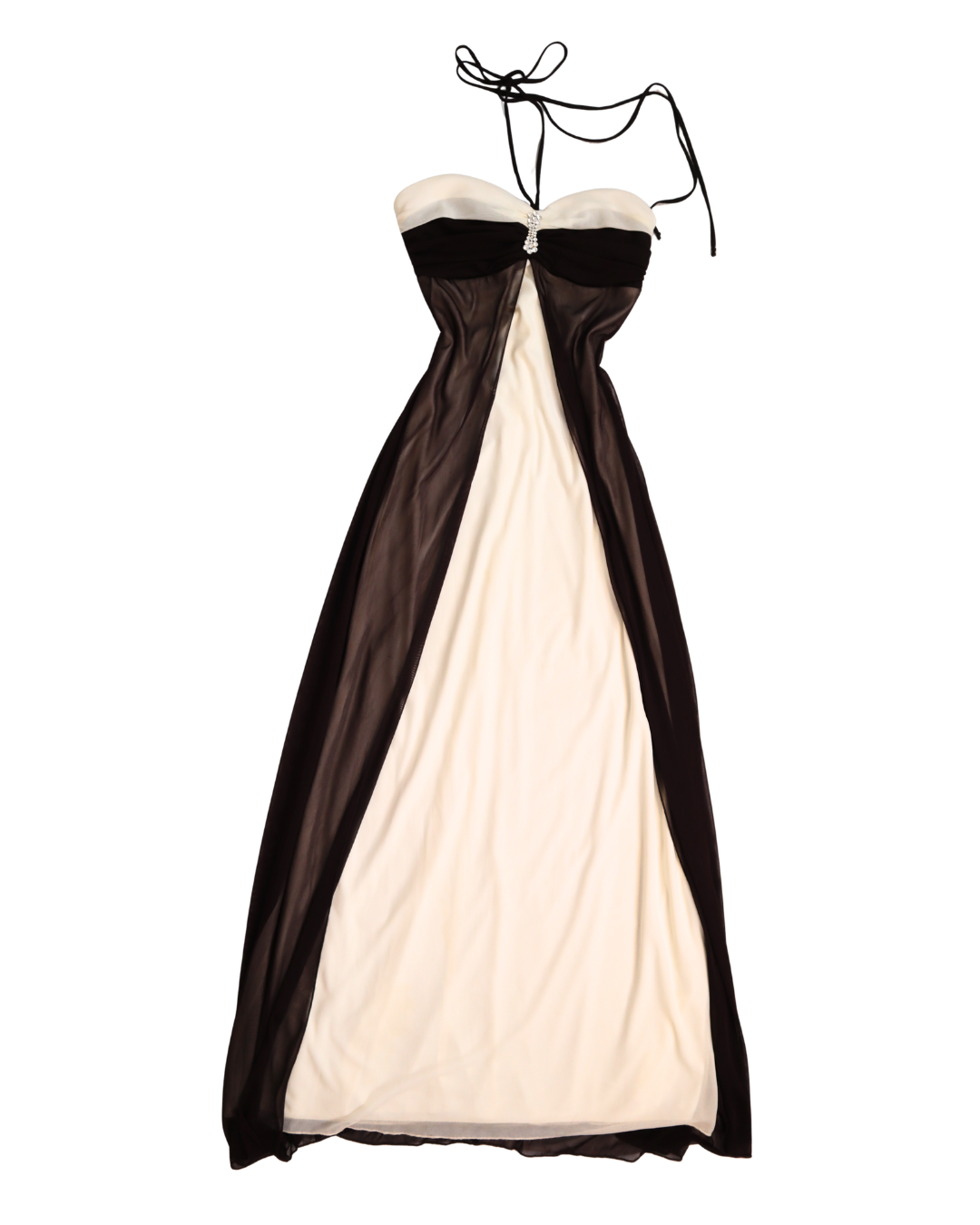 Y2K Brown And Cream Split Color Tie Halter Neck Dress