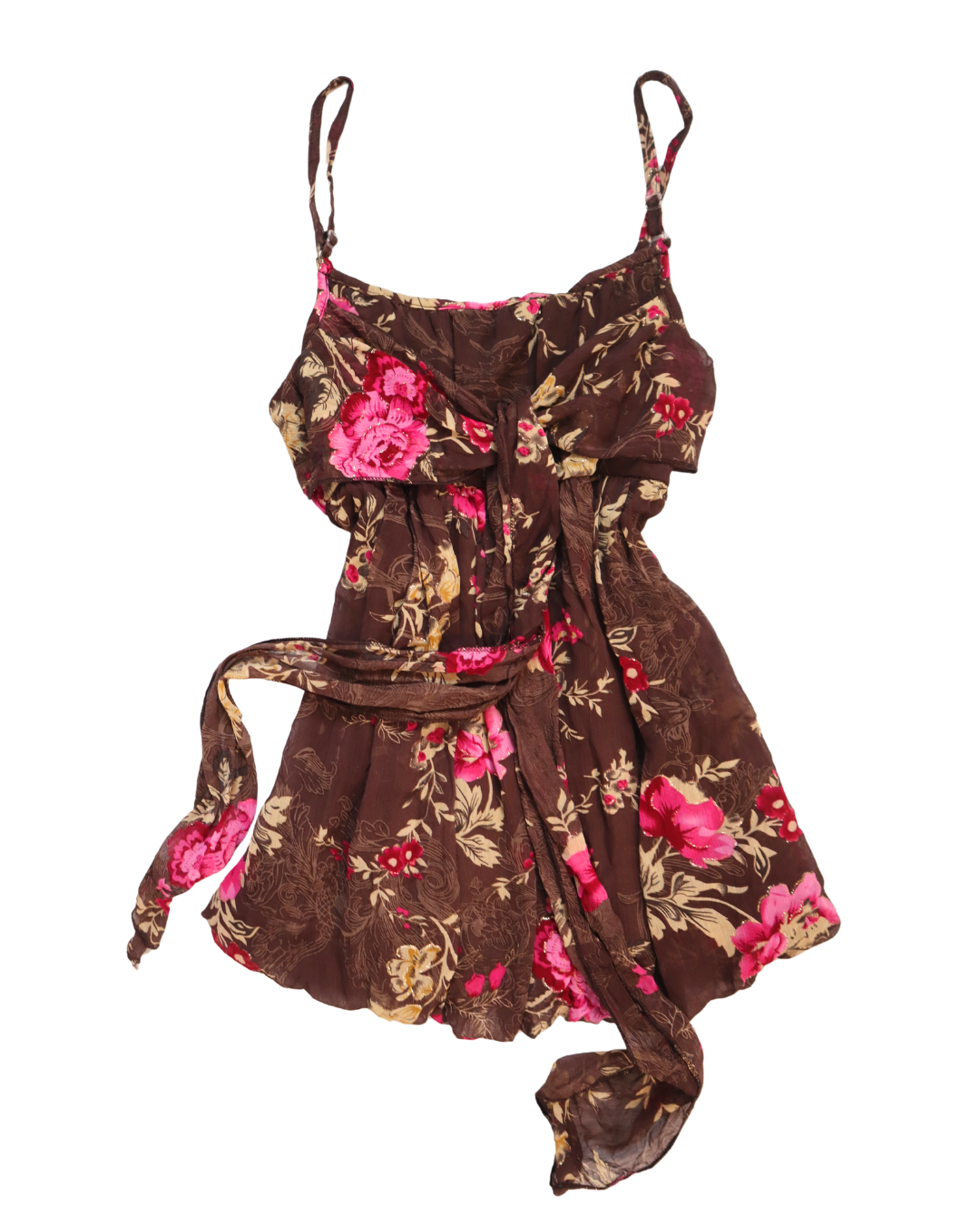 Sparkly Y2K Brown And Pink Floral Tank Top