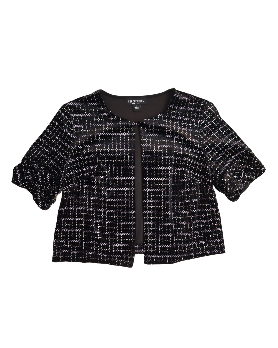 Black With Sparkly Silver Detailed Cropped Cardigan 