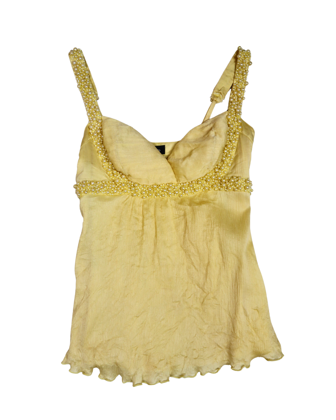 Light Yellow Pearl Embellished Tank Top