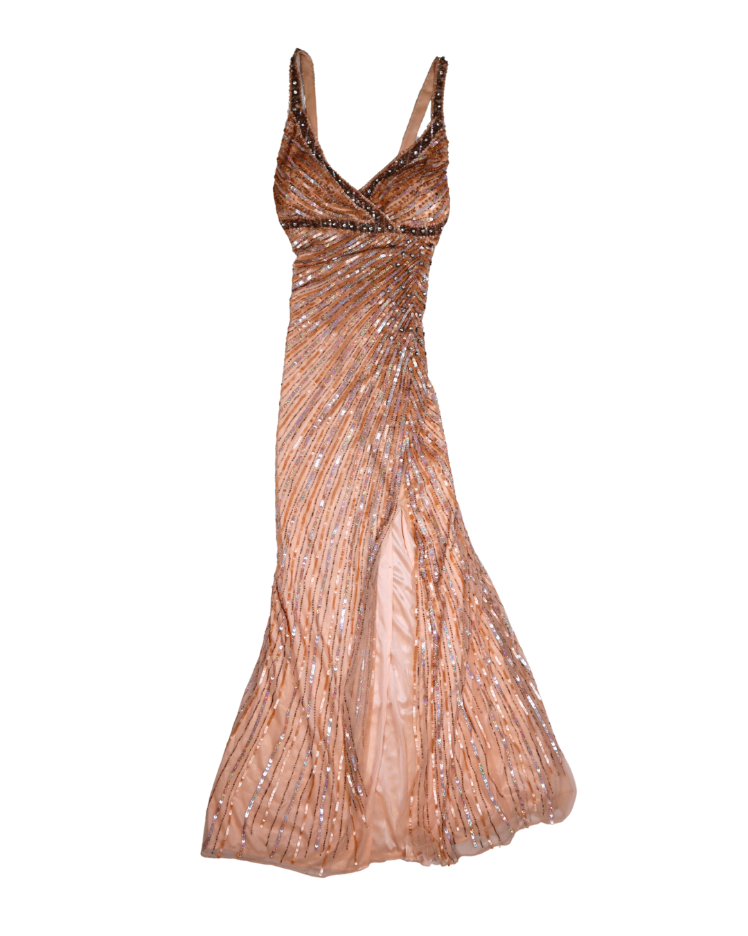 Peach/Pink All Over Beaded Embellished Gown 