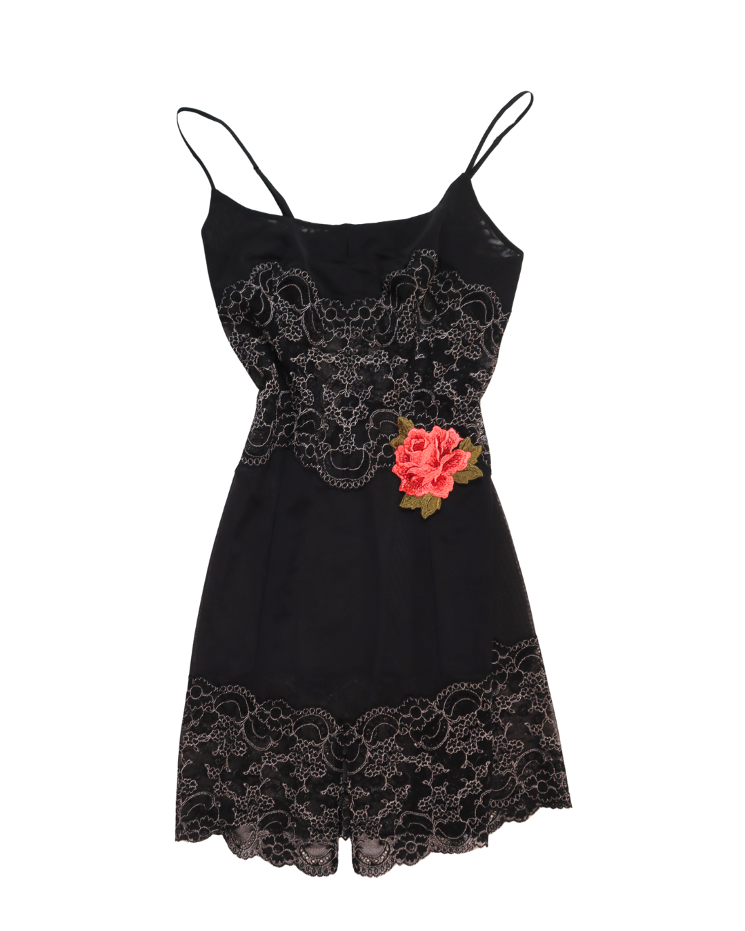 Black Lace Y2K Top/Dress With Rose Detail