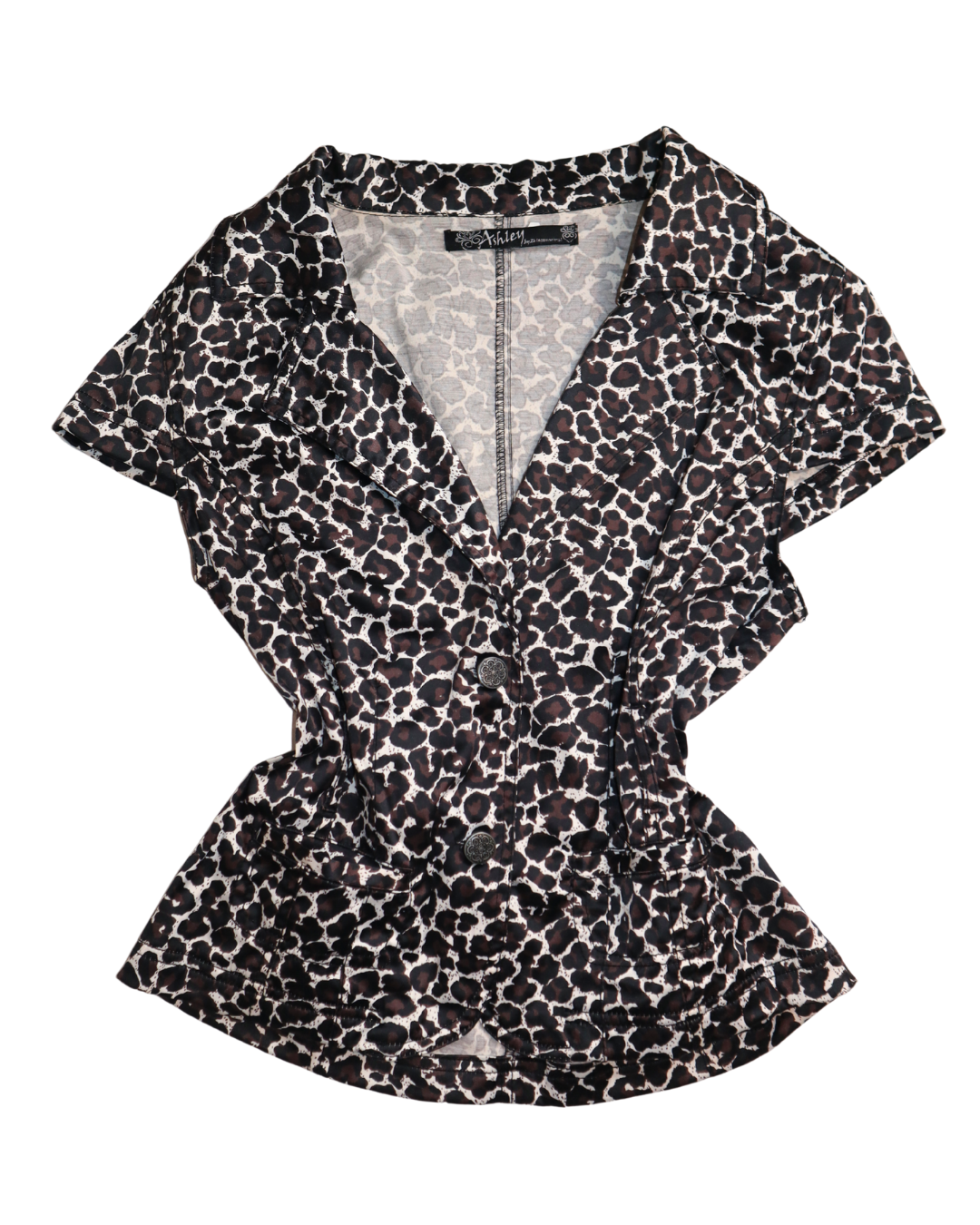 Leopard Print Short Sleeve Button Up Top 