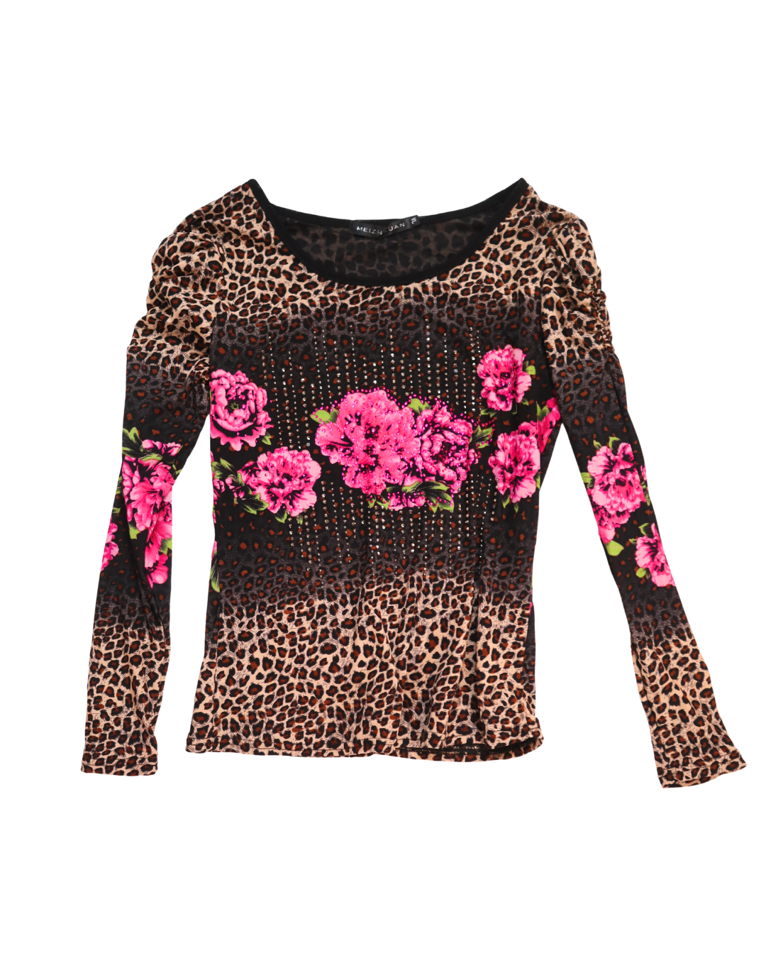 Embellished Y2K Leopard and Floral Top