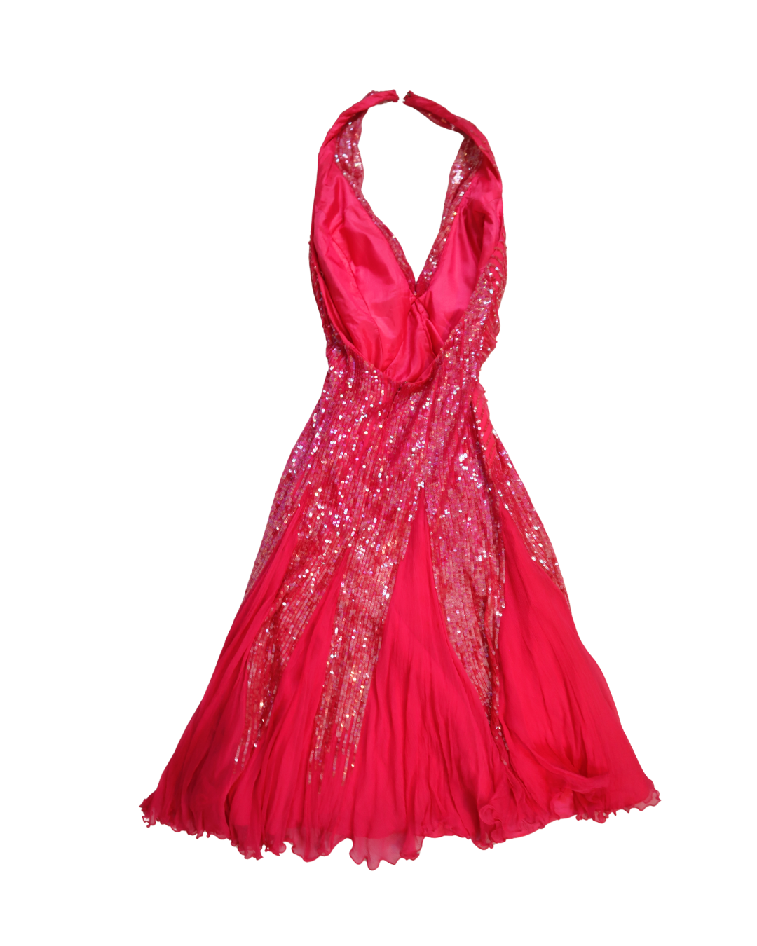 Y2K Hot Pink Halter Neck Sequin Embellished Mini Dress