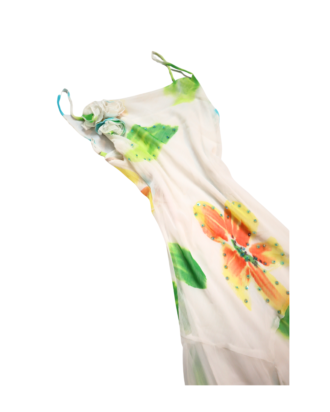 Y2K White And Floral Sequin Embellished Dress