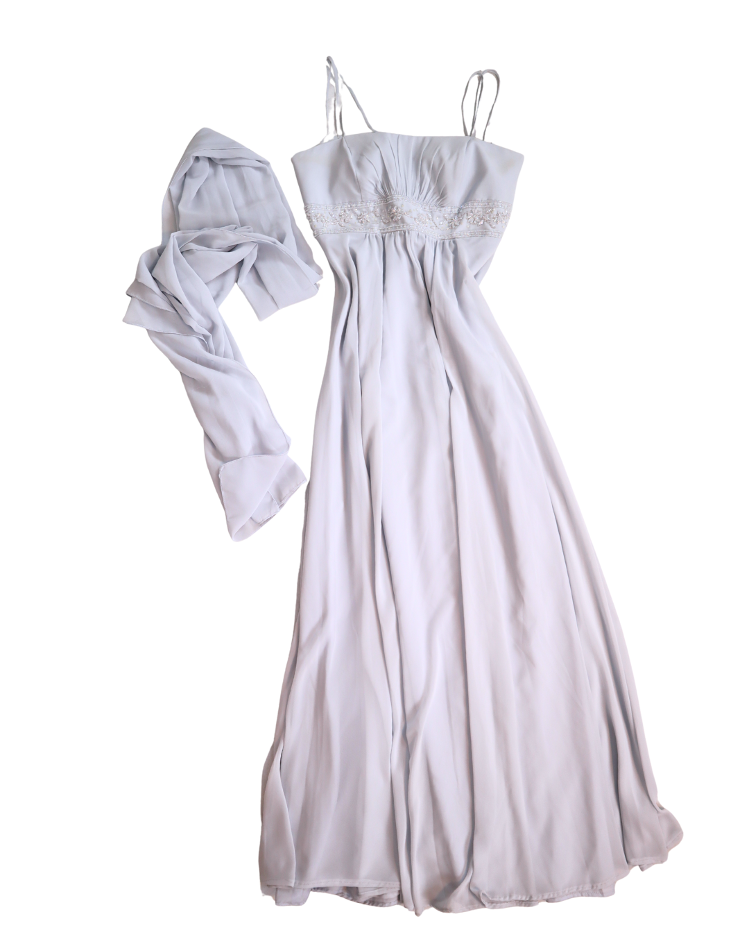 Y2K Light Blue Beaded Embellished Dress W/Scarf