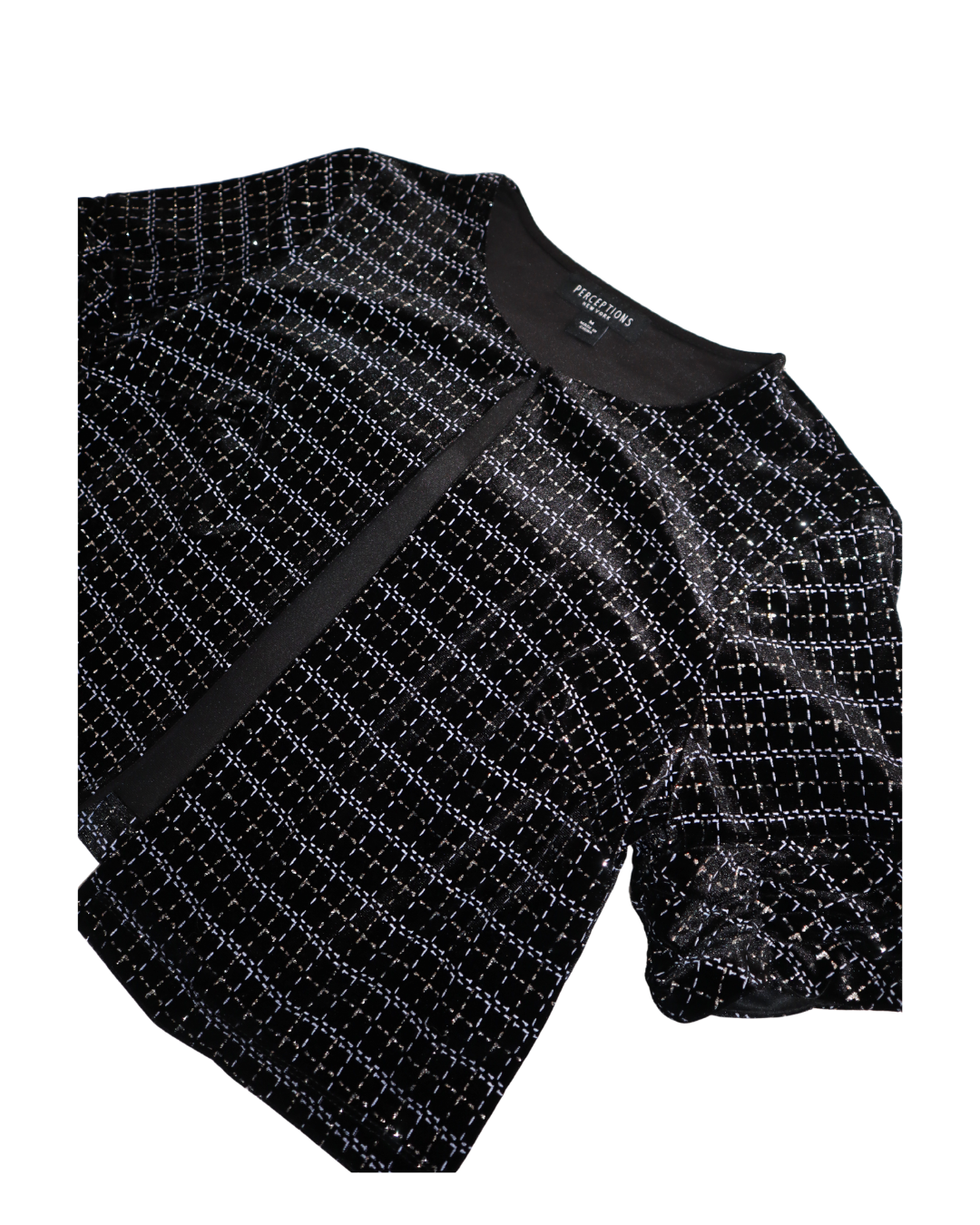 Black With Sparkly Silver Detailed Cropped Cardigan 