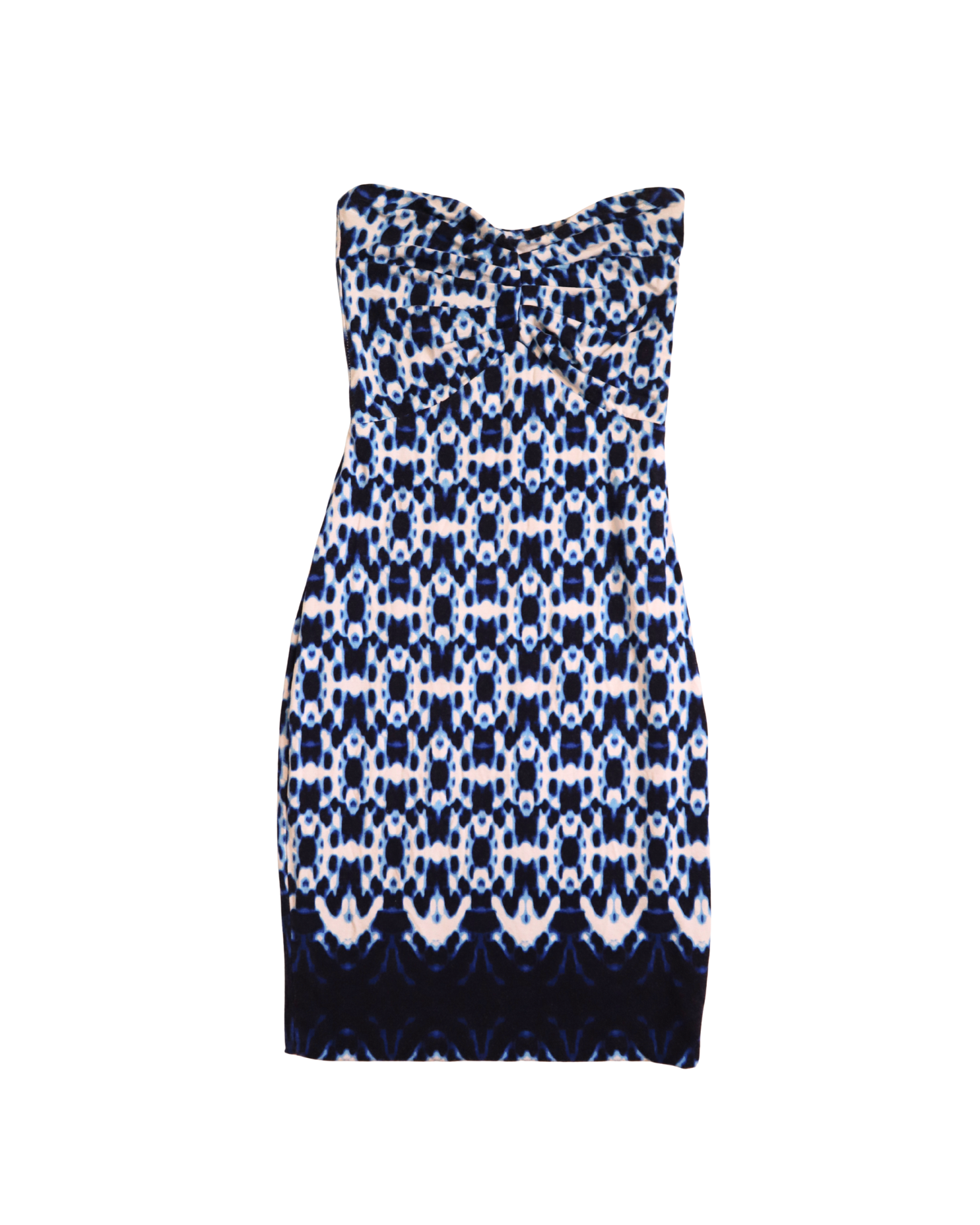 Bodycon Strapless Blue And White Pattern Mini Dress