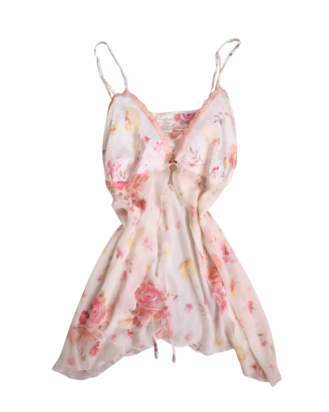 White And Pink Floral Tie Front Cami Top