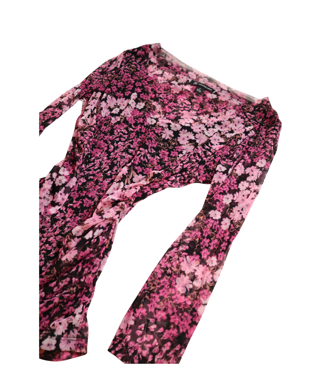 Pink Floral Mesh Long Sleeve Top 