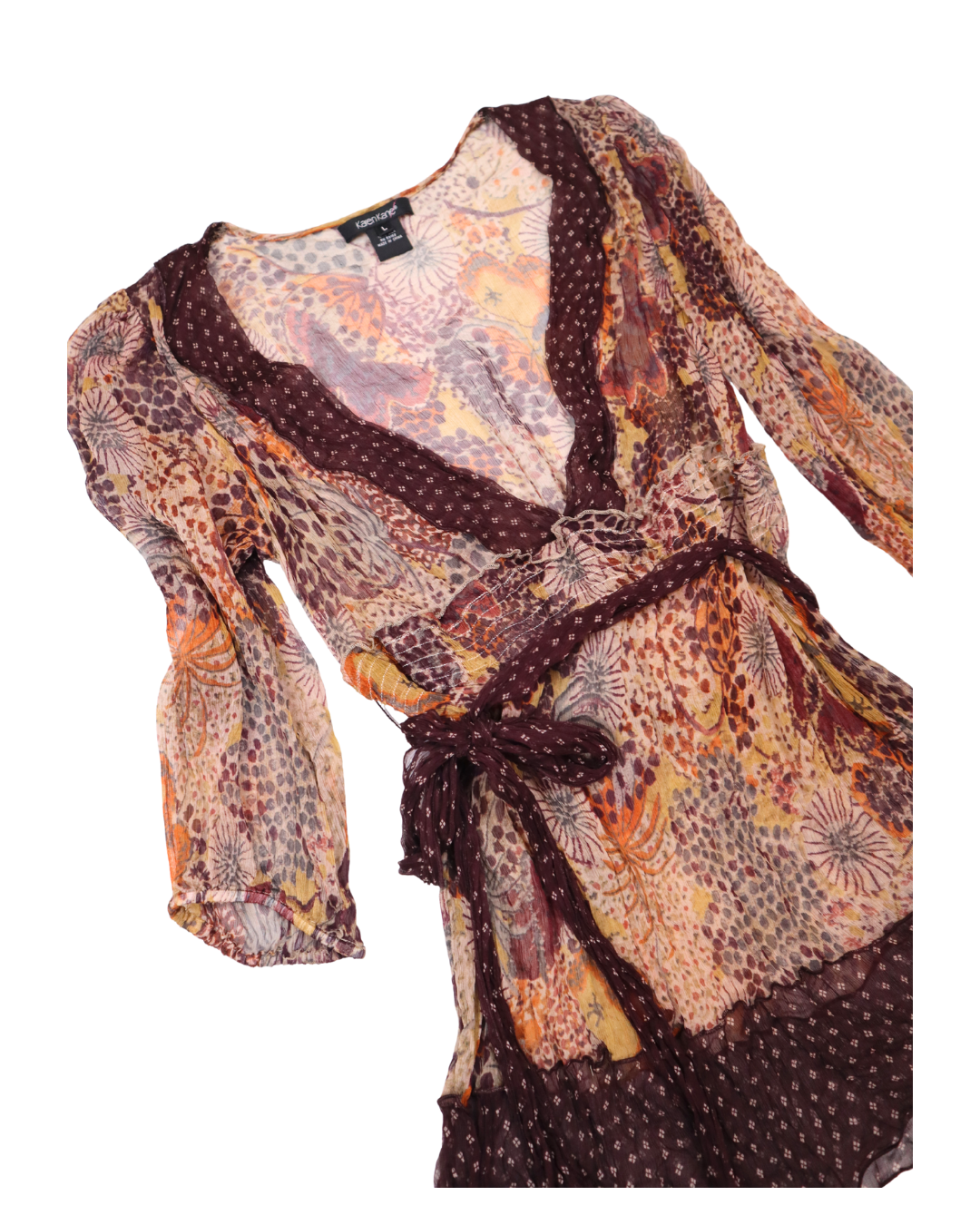Sheer Boho Pattern V Neck Top