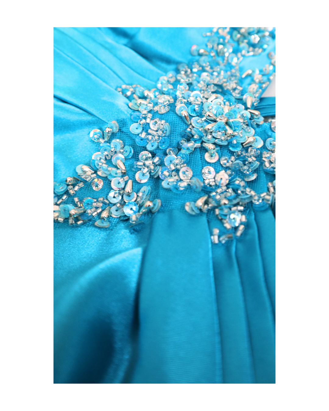 Blue Embellished Ruffled Slit Dress