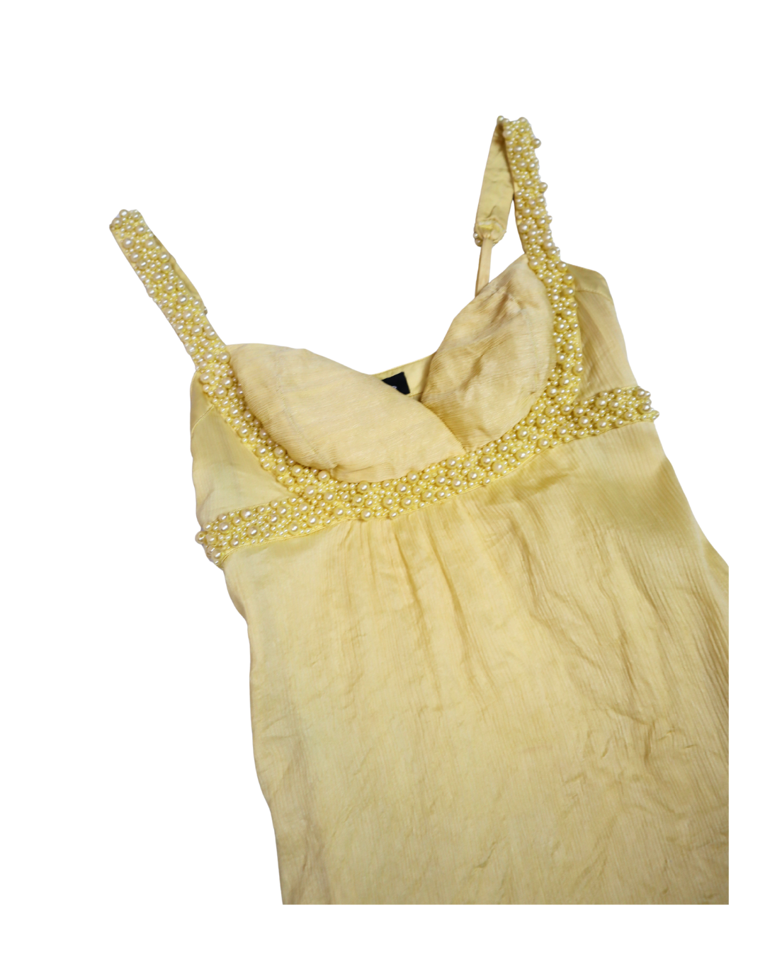 Light Yellow Pearl Embellished Tank Top