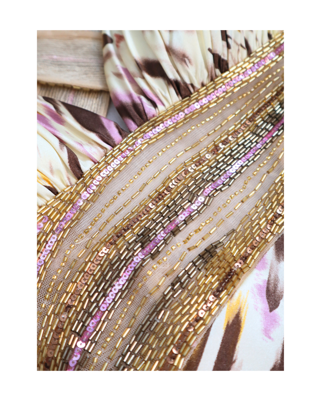 Y2K Gold, Purple, And Cream Beaded Embellished Dress 