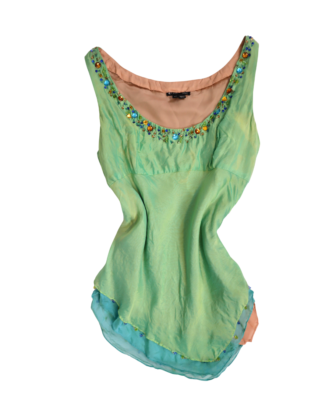 Green Bead Embellished Tank Top