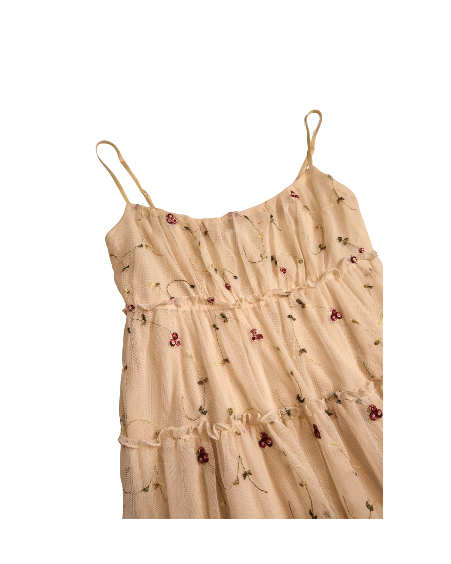 Flower Detailed Light Yellow Mini Dress