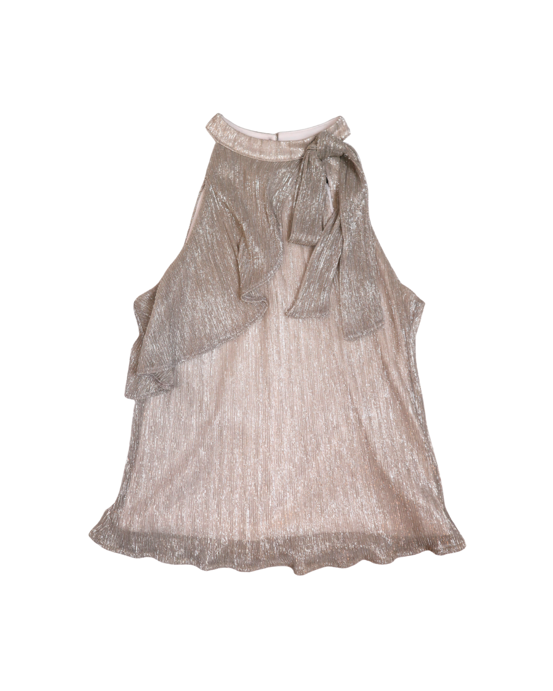 Shiny Silver Halter Neck W/Flowy Details
