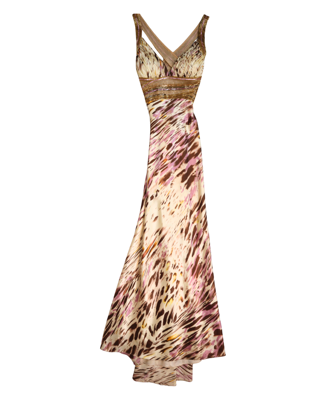 Y2K Gold, Purple, And Cream Beaded Embellished Dress 