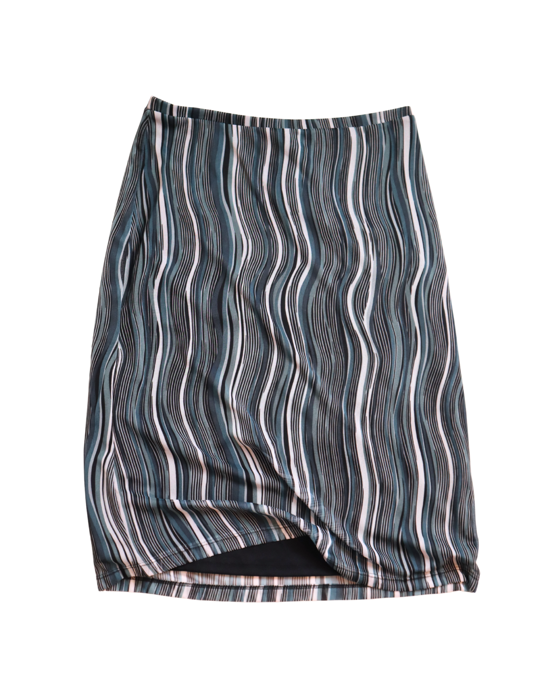 Blue, Teal And White Wavy Stripe Midi Skirt 