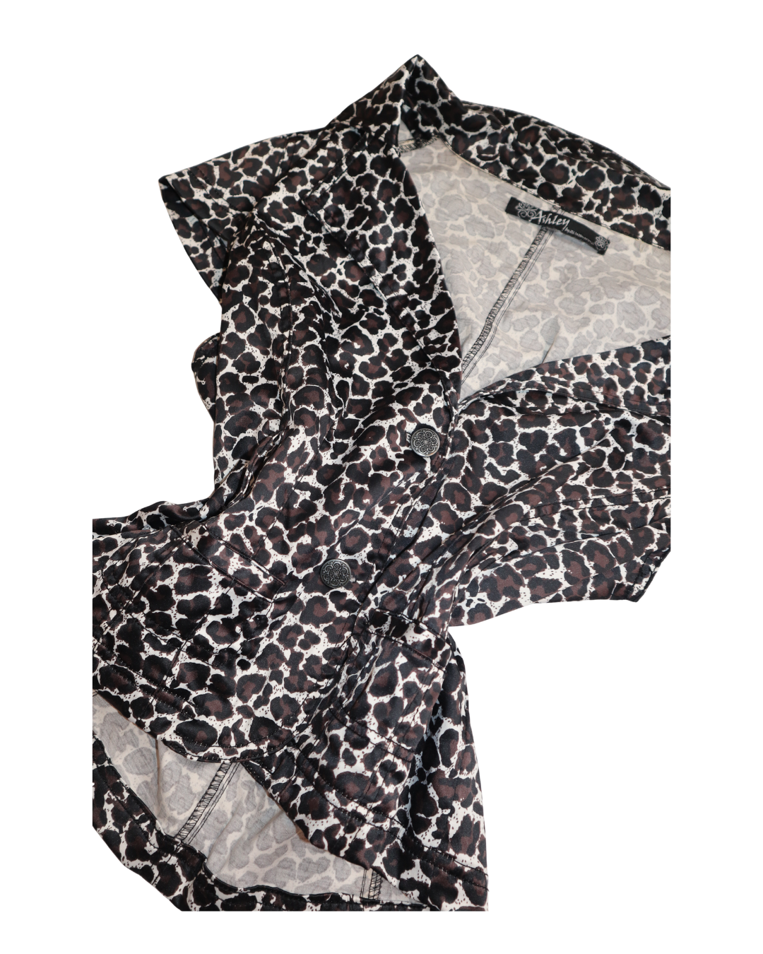 Leopard Print Short Sleeve Button Up Top 