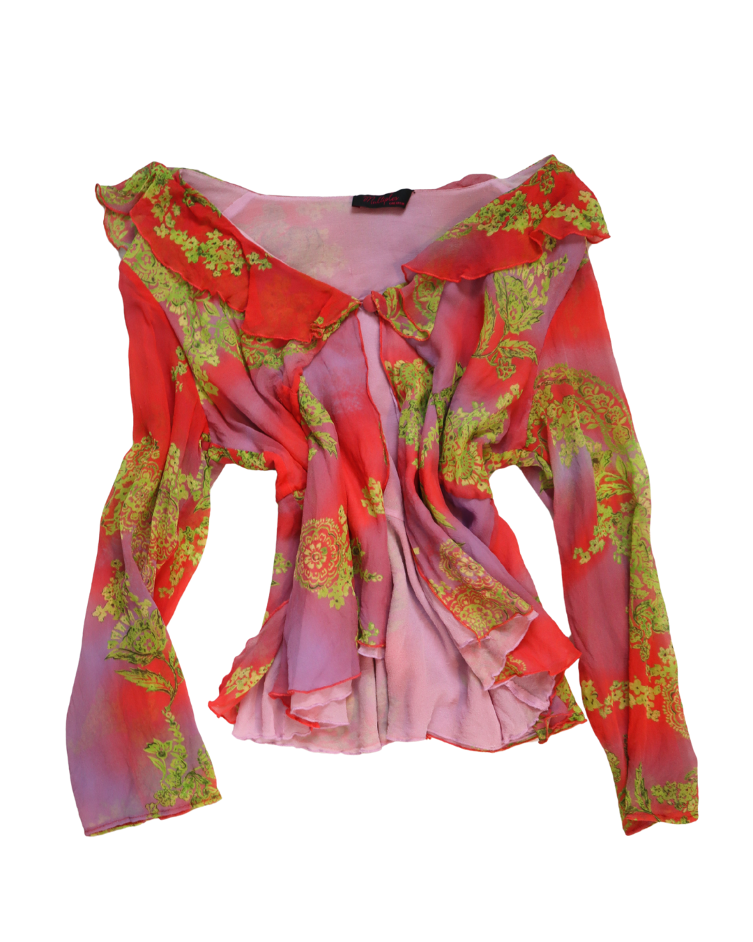 RARE Y2K Pink, Purple And Green Ruffle Top