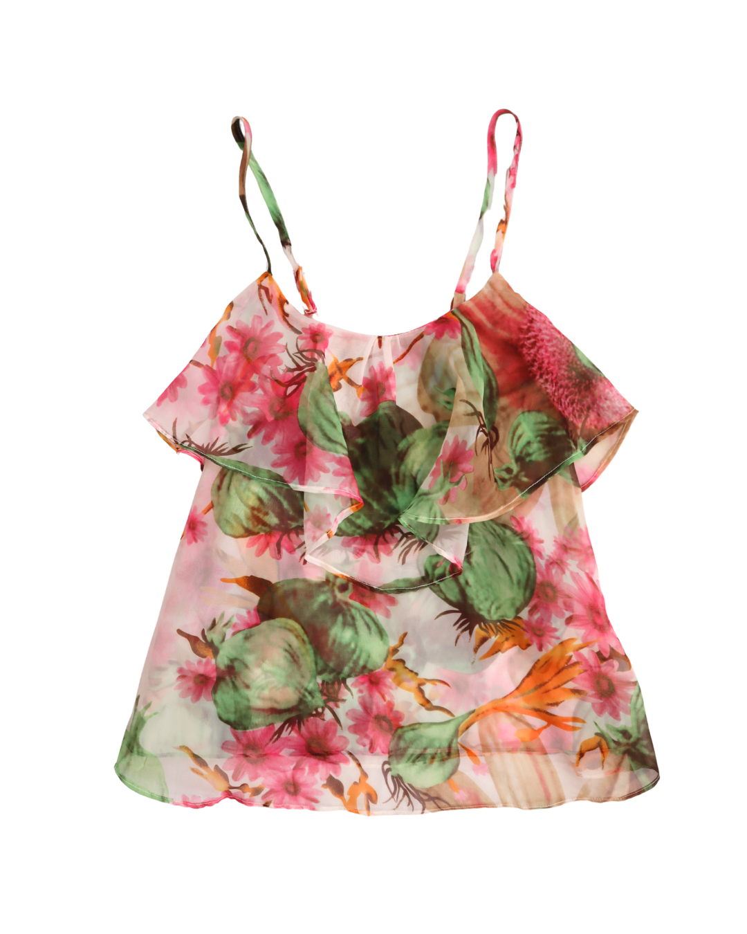 Floral Sheer Ruffle Tank Top