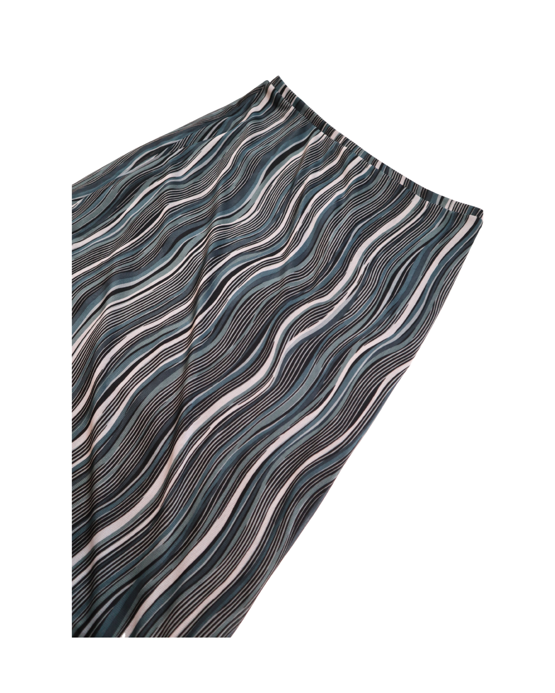 Blue, Teal And White Wavy Stripe Midi Skirt 