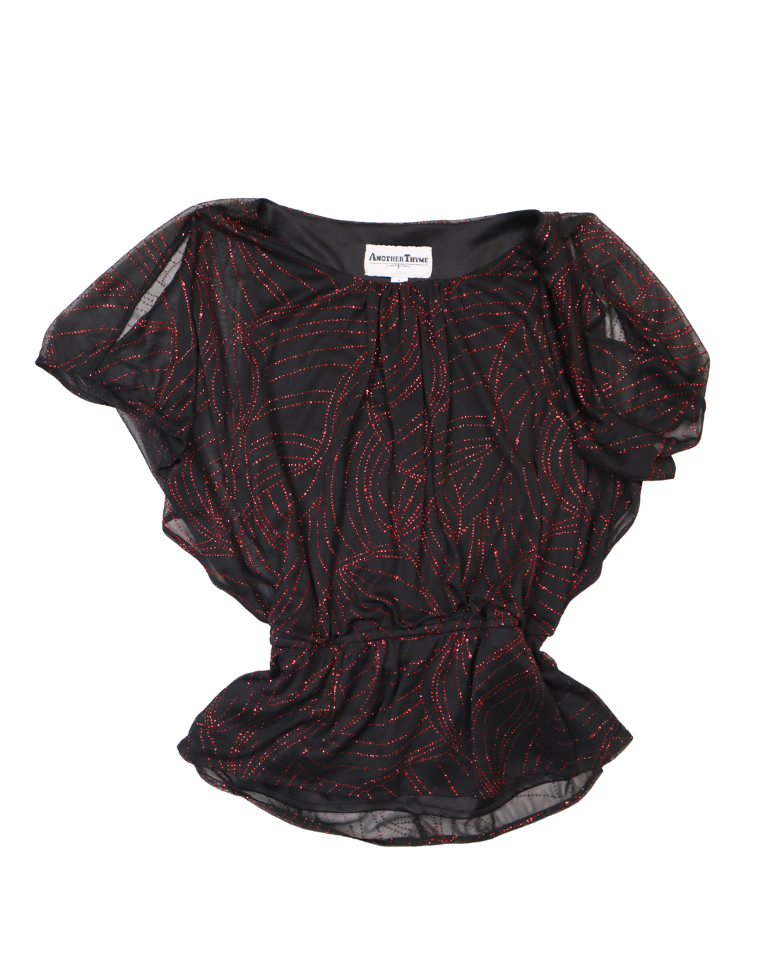Black And Red Sparkle Detailed Top W/Cinched Waist