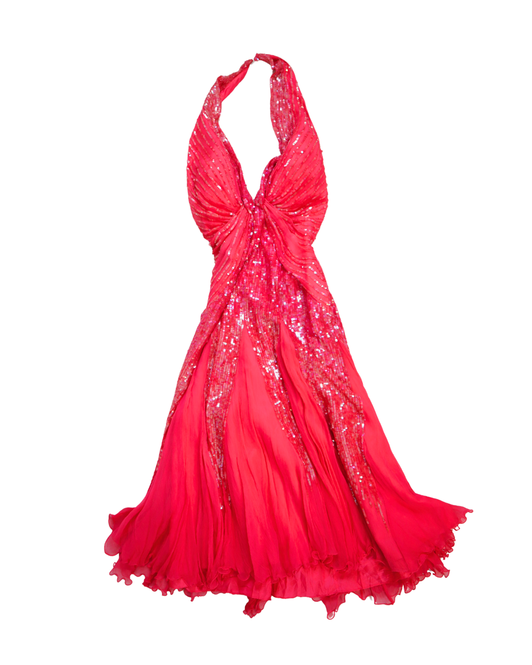 Y2K Hot Pink Halter Neck Sequin Embellished Mini Dress