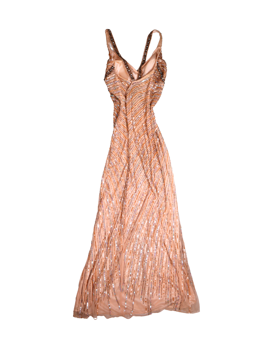 Peach/Pink All Over Beaded Embellished Gown 