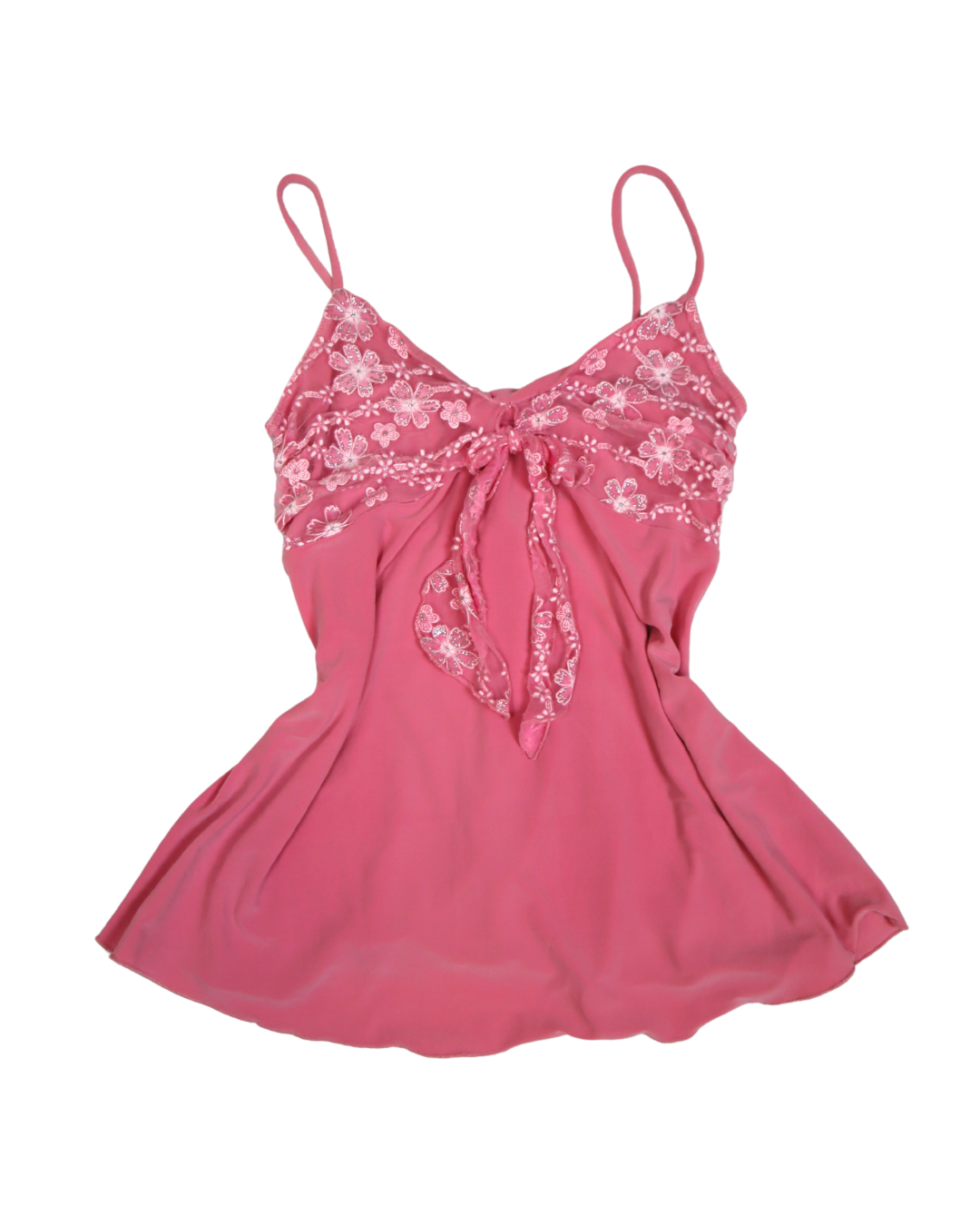 Floral Embellished Pink Tie Detail W/Tie Back Pink Tank Top