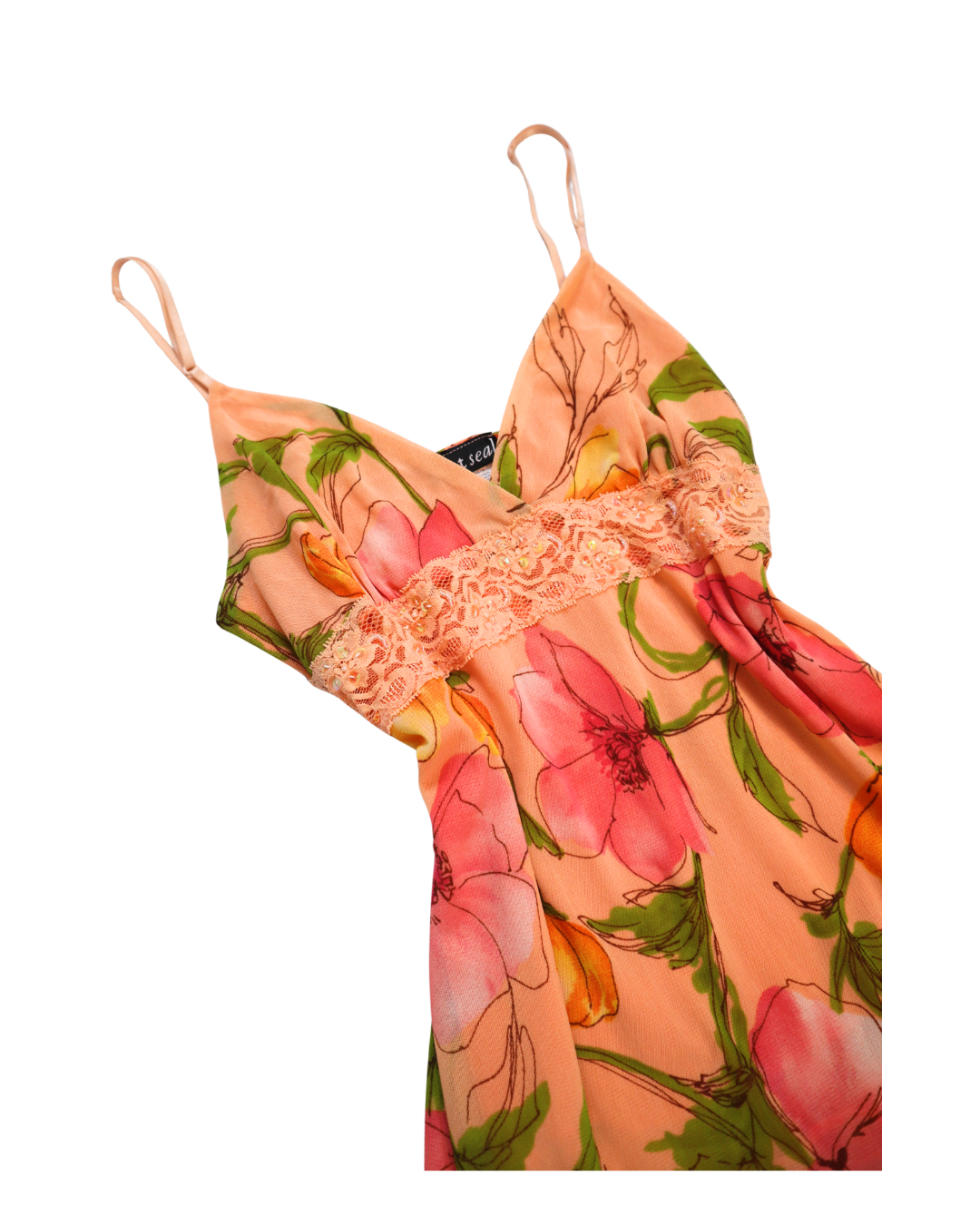Y2K Lace Embellished Orange Floral Tank Top