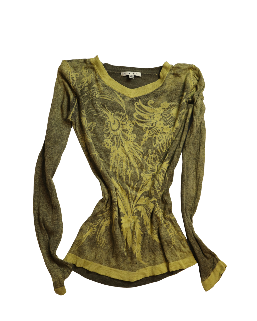 Green Acid Wash Boho Long Sleeve Top