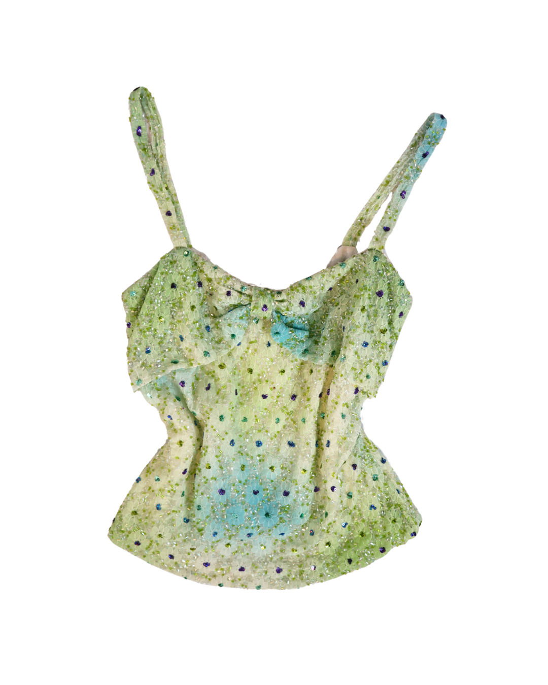 RARE Y2K Embellished Bow Front Green And Blue Top 