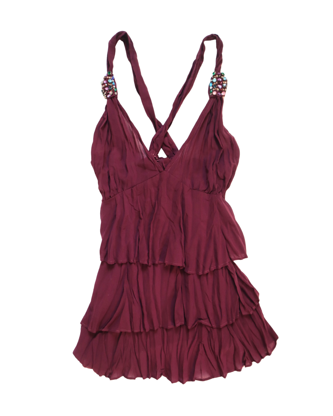 Y2K Purple Ruffle Tank Top With Embellishments