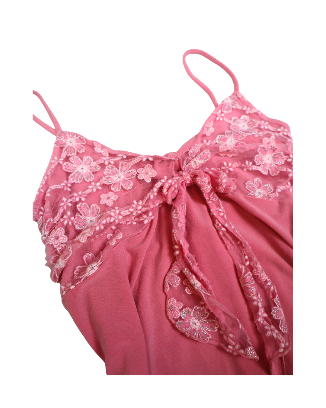 Floral Embellished Pink Tie Detail W/Tie Back Pink Tank Top