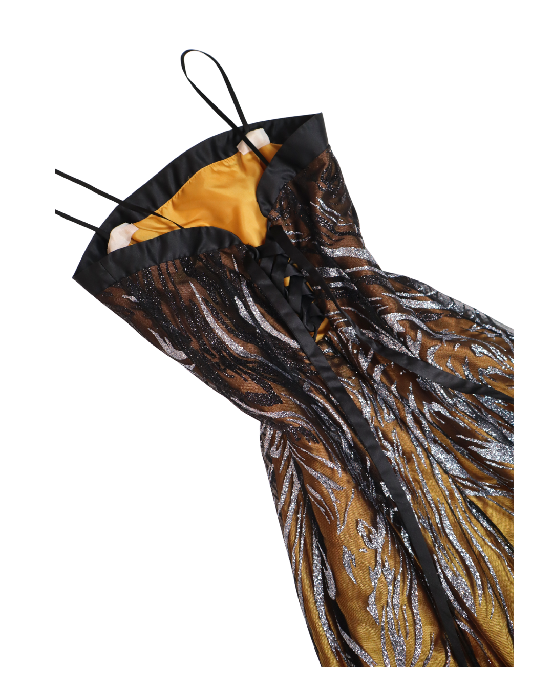 Black And Gold Sparkly Detailed Corset Dress