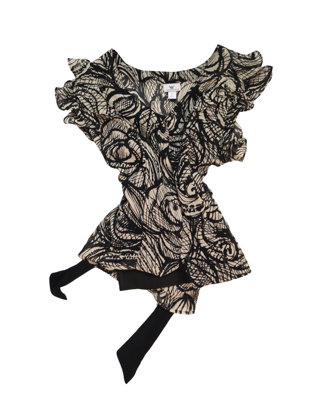 Y2K Black And Beige Pattern Tie Back Top