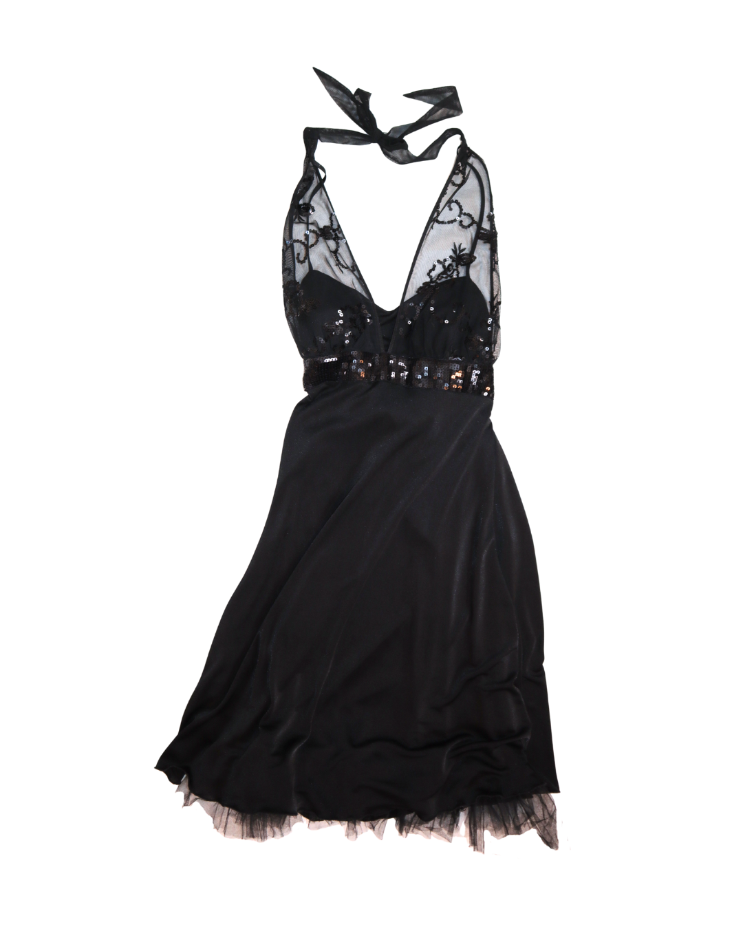 Black Sequin Embellished Halter Neck Mini Dress 