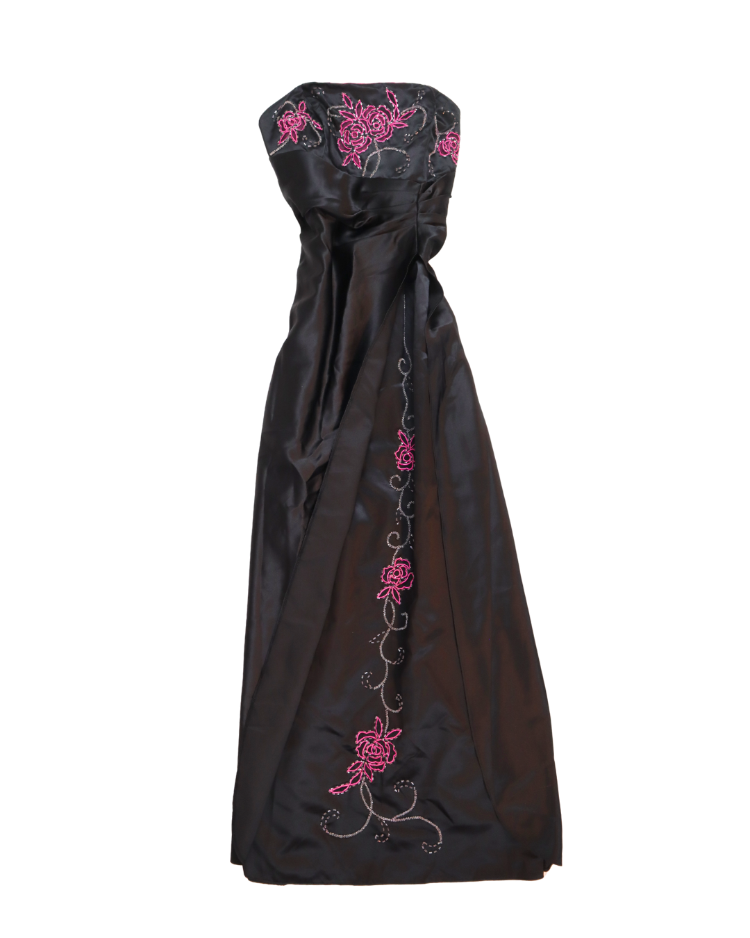 Y2K Black Dress With Pink Beaded Flowers 