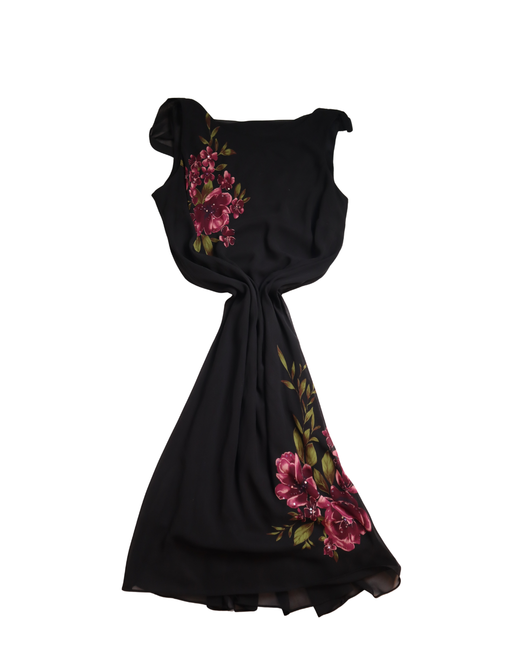Black And Pink Floral Sequin Embellished Dress 