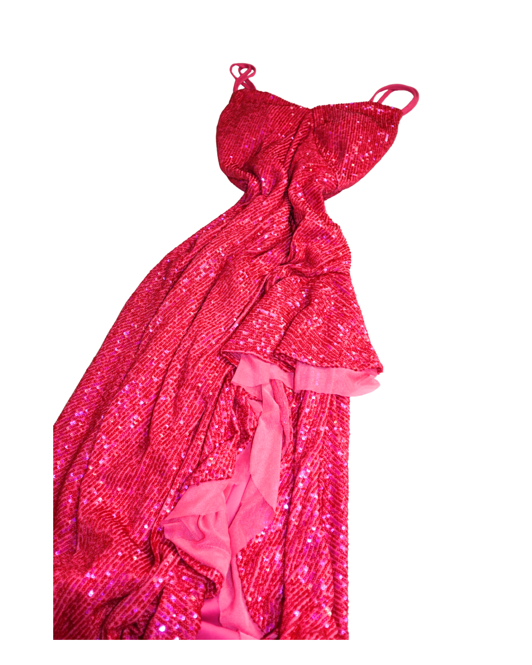 Long Pink Sequin Embellished Split Formal Dress