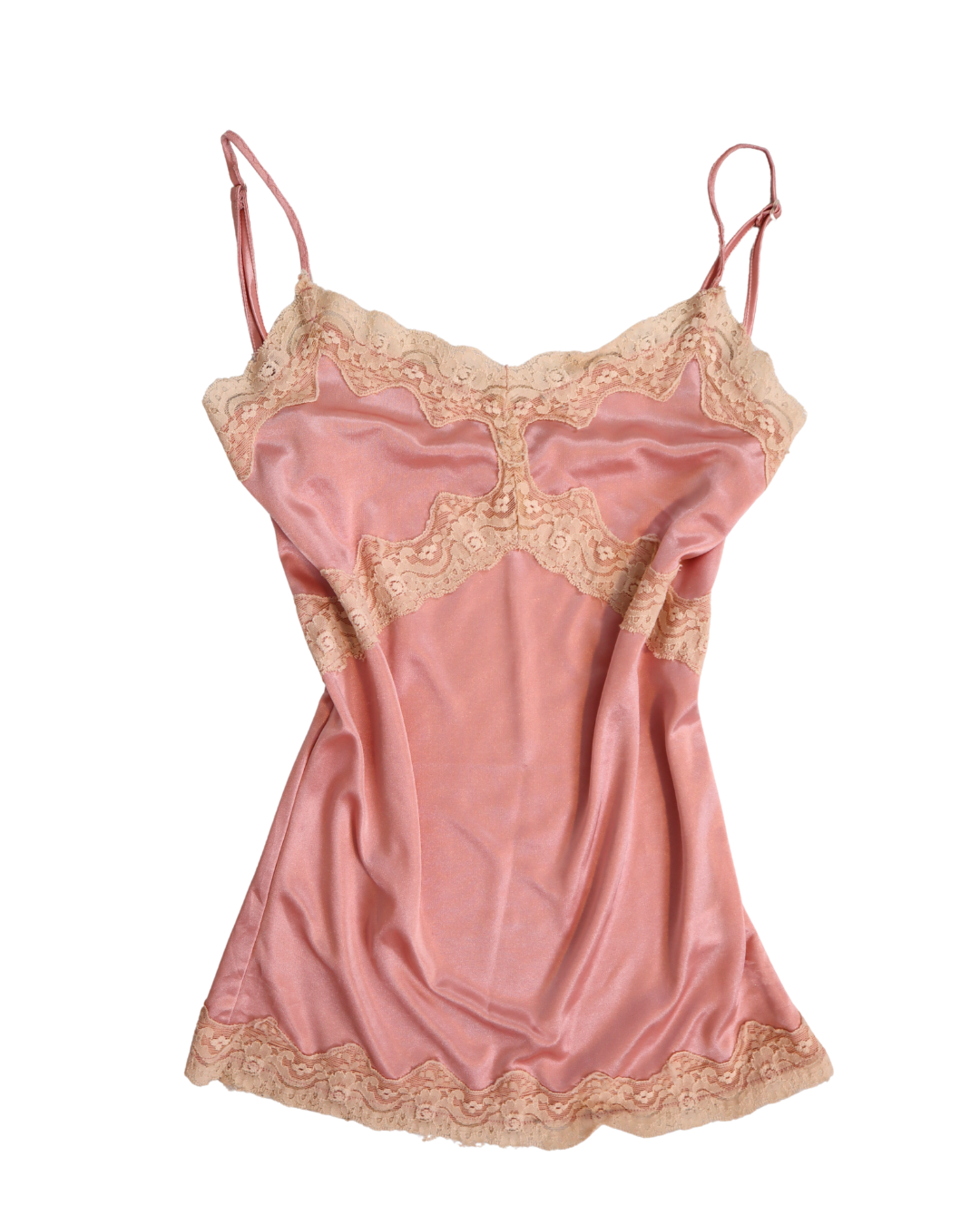 Pink Cami With Cream Lace Detailing 
