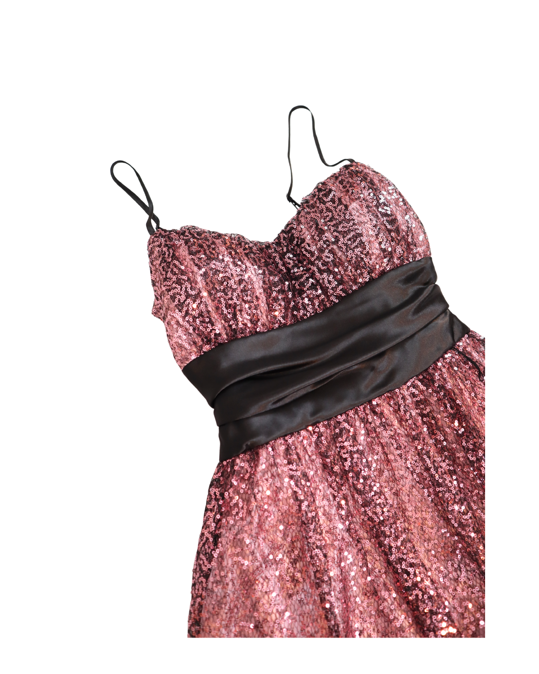 Pink Sequin Mini Dress With Black Tie Back