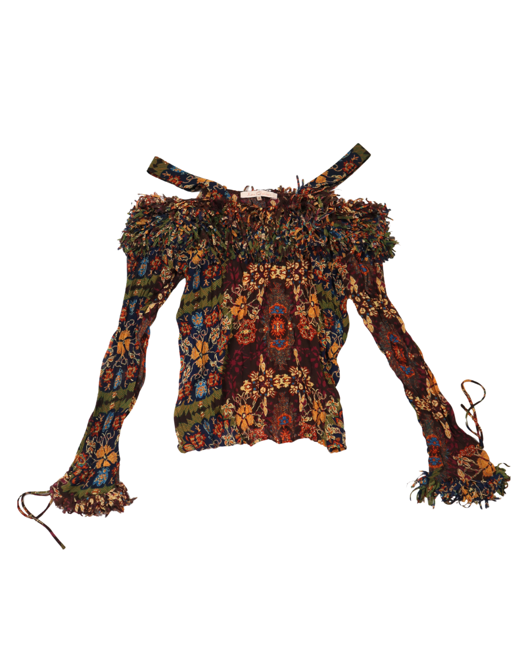 Boho Pattern Fringe Long Sleeve Top