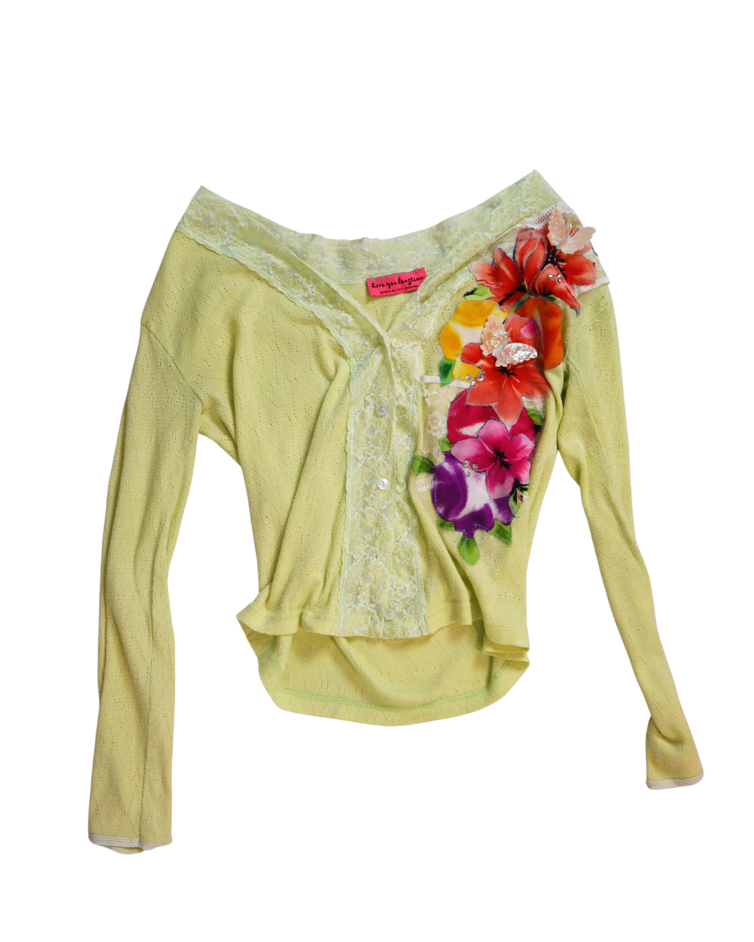 Y2K Light Green Floral Fairy Sweater